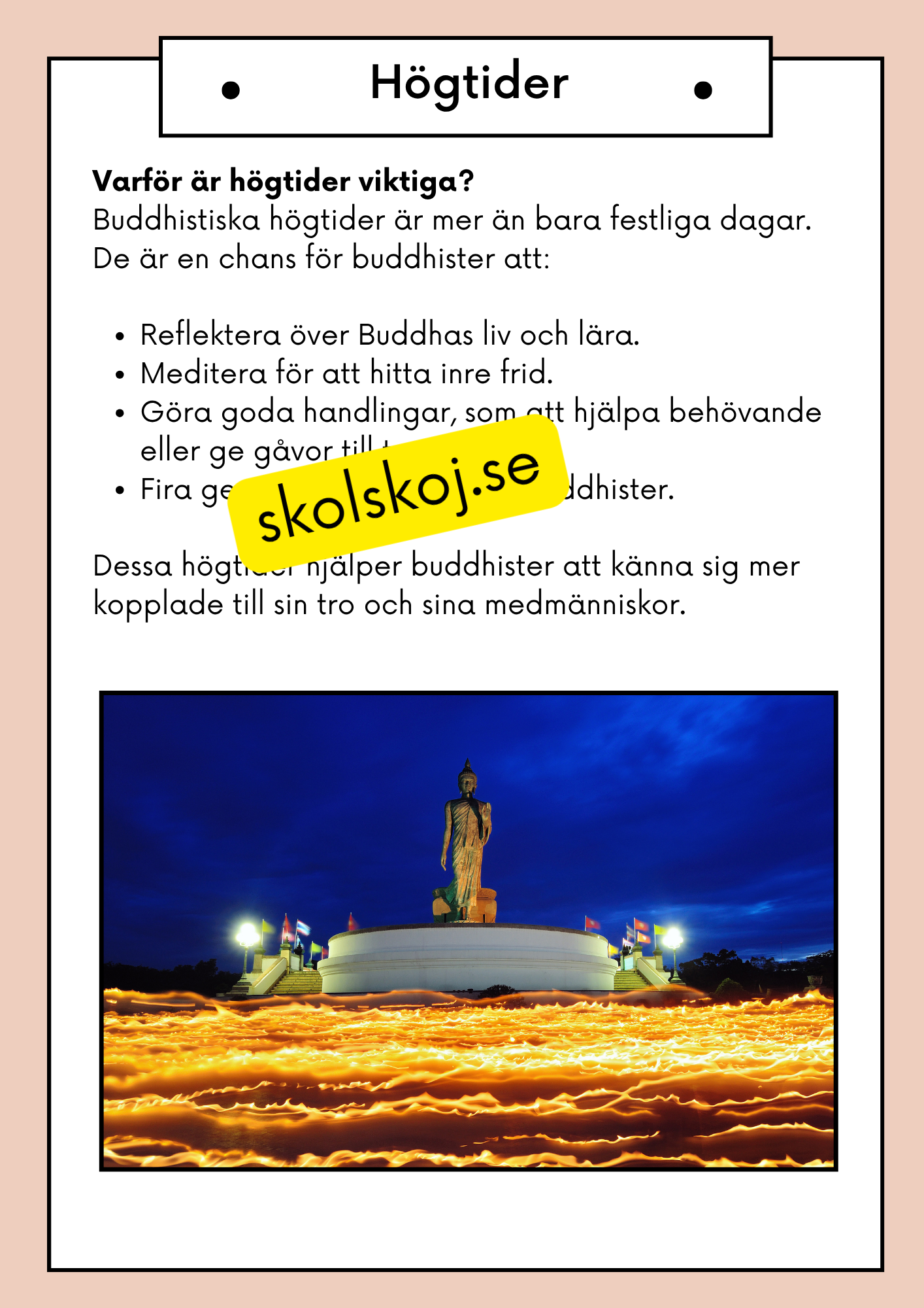 Buddhism - Läsförståelse och frågor - Åk 4 - 6