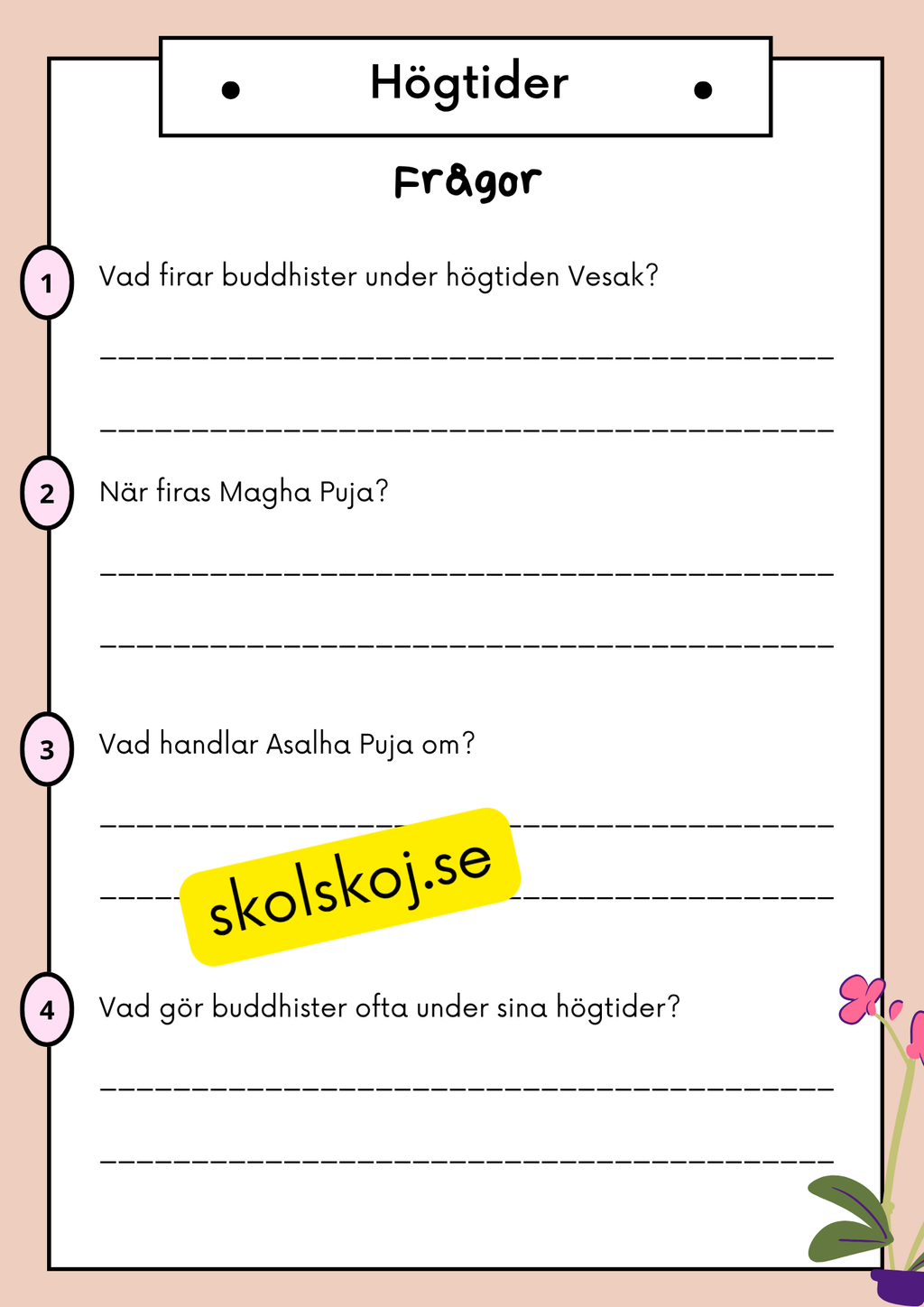 Buddhism - Läsförståelse och frågor - Åk 4 - 6