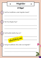 Buddhism - Läsförståelse och frågor - Åk 4 - 6