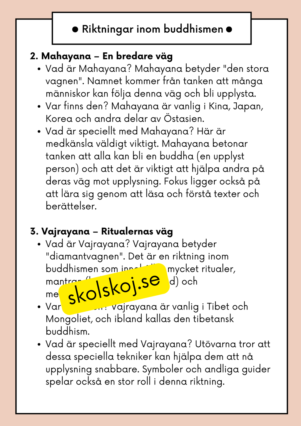 Buddhism - Läsförståelse och frågor - Åk 4 - 6
