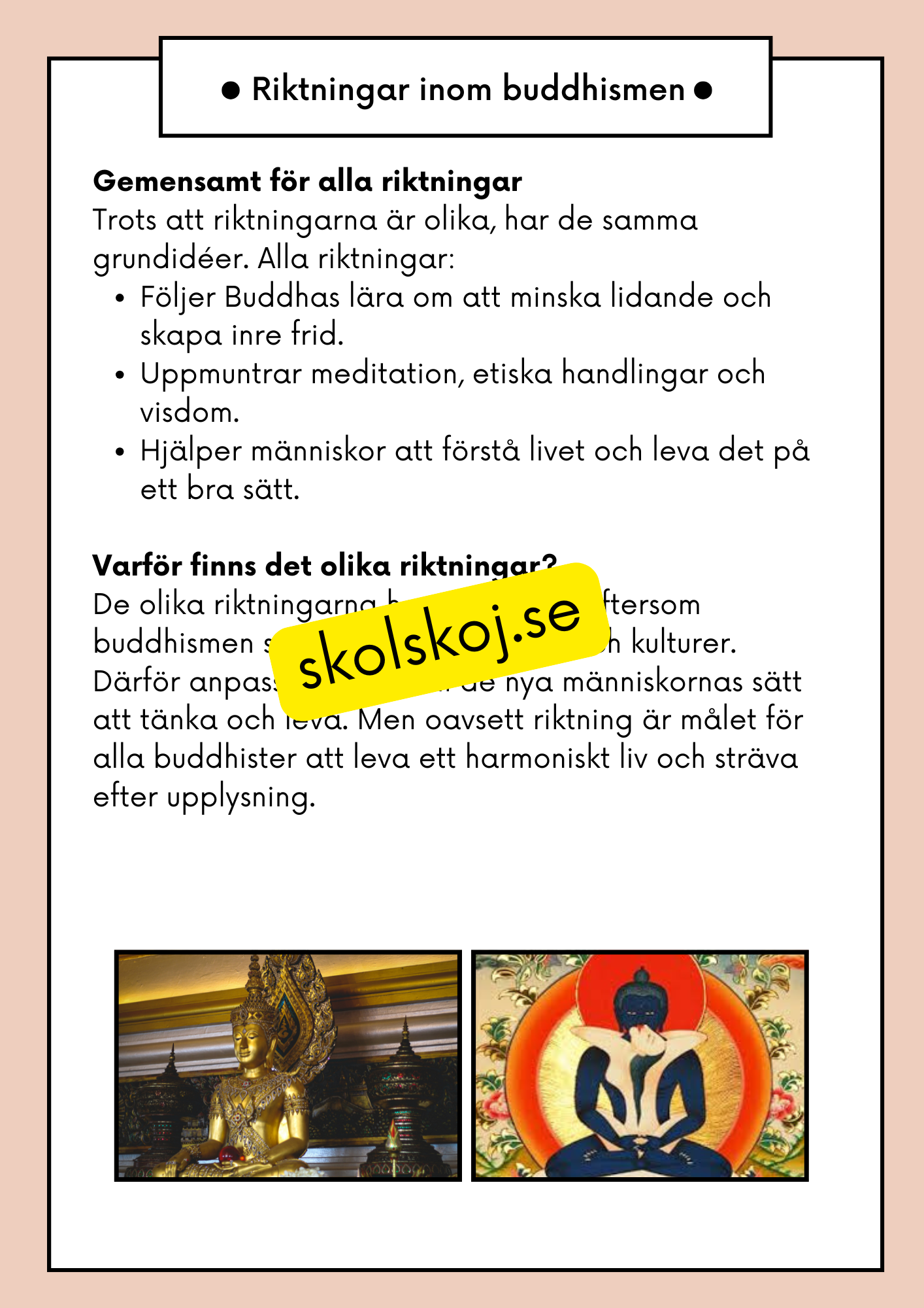 Buddhism - Läsförståelse och frågor - Åk 4 - 6