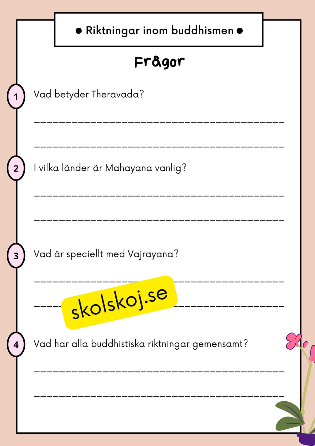 Buddhism - Läsförståelse och frågor - Åk 4 - 6