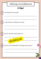 Buddhism - Läsförståelse och frågor - Åk 4 - 6
