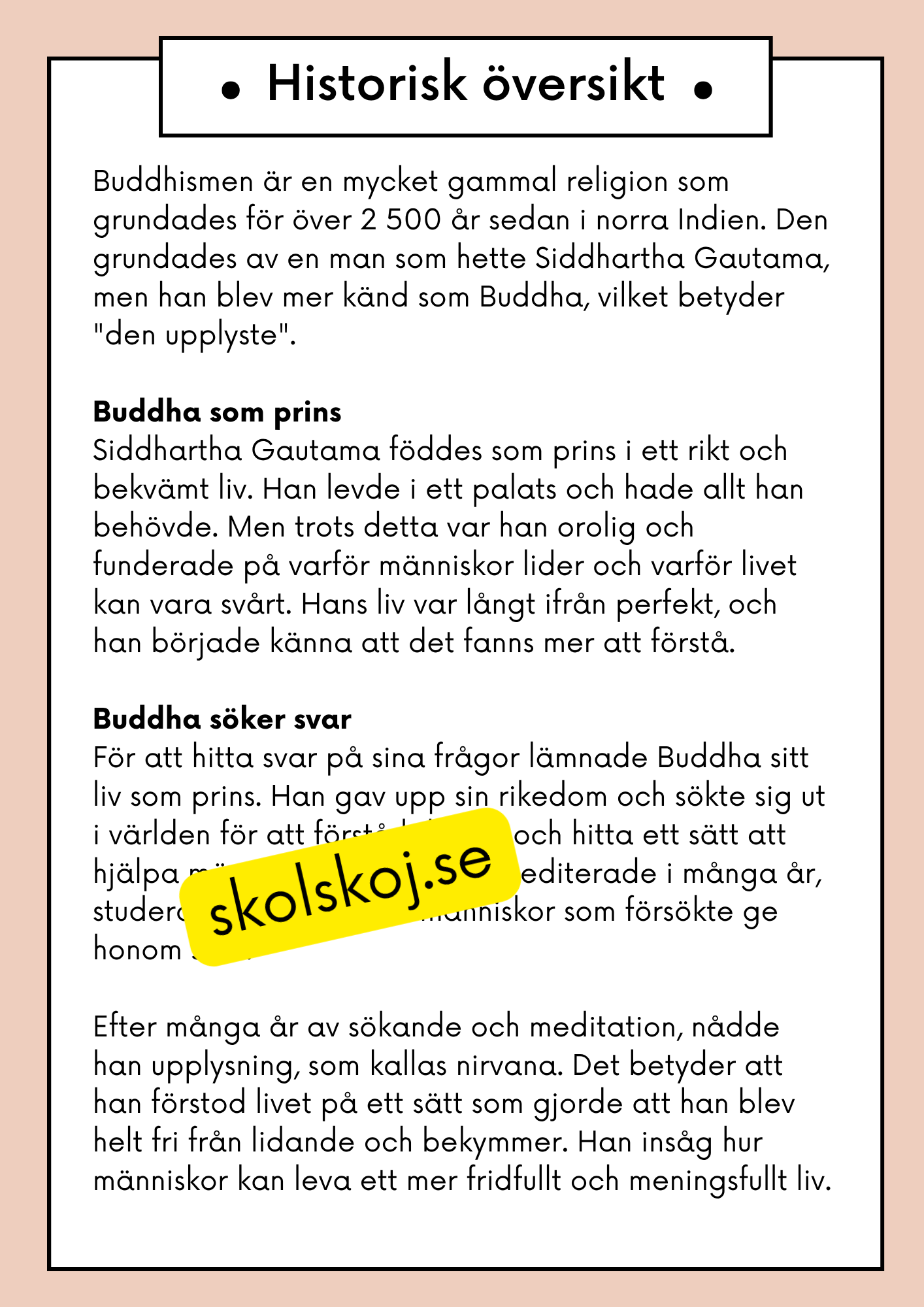 Buddhism - Läsförståelse och frågor - Åk 4 - 6