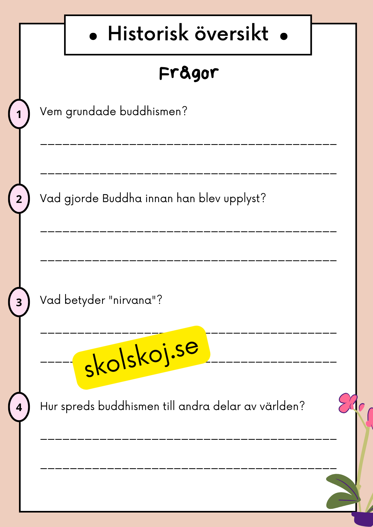 Buddhism - Läsförståelse och frågor - Åk 4 - 6