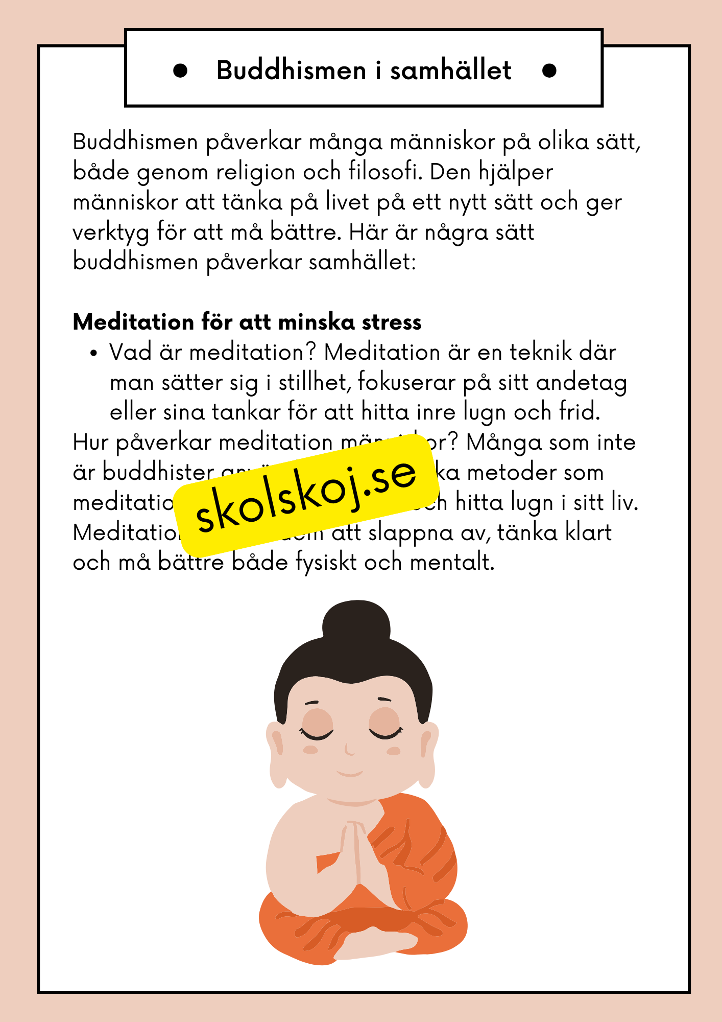 Buddhism - Läsförståelse och frågor - Åk 4 - 6