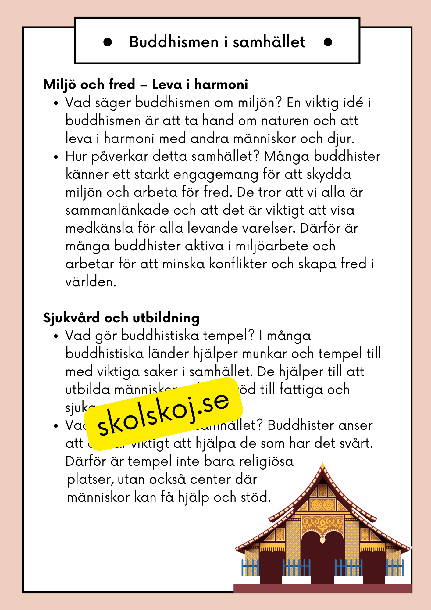 Buddhism - Läsförståelse och frågor - Åk 4 - 6