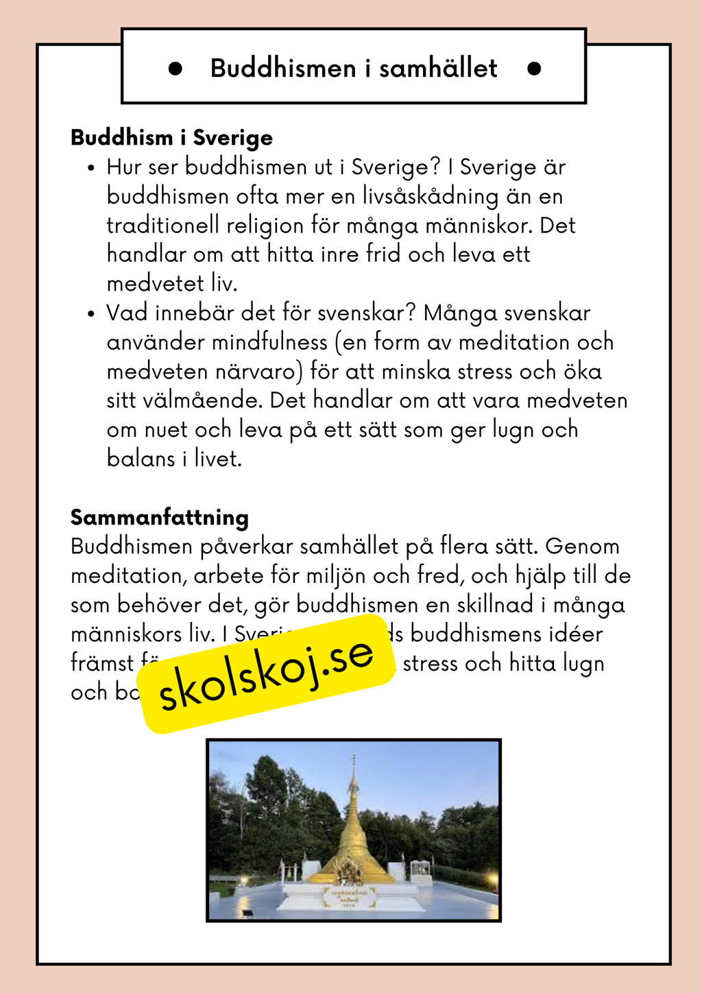 Buddhism - Läsförståelse och frågor - Åk 4 - 6