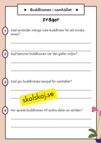 Buddhism - Läsförståelse och frågor - Åk 4 - 6