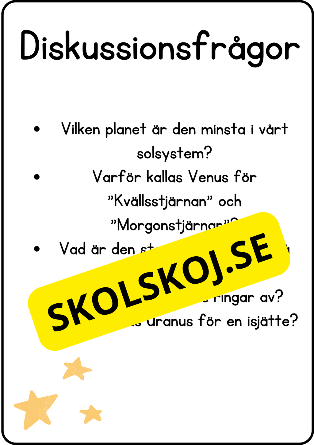 Solsystemet och lite fakta + diskussionsfrågor