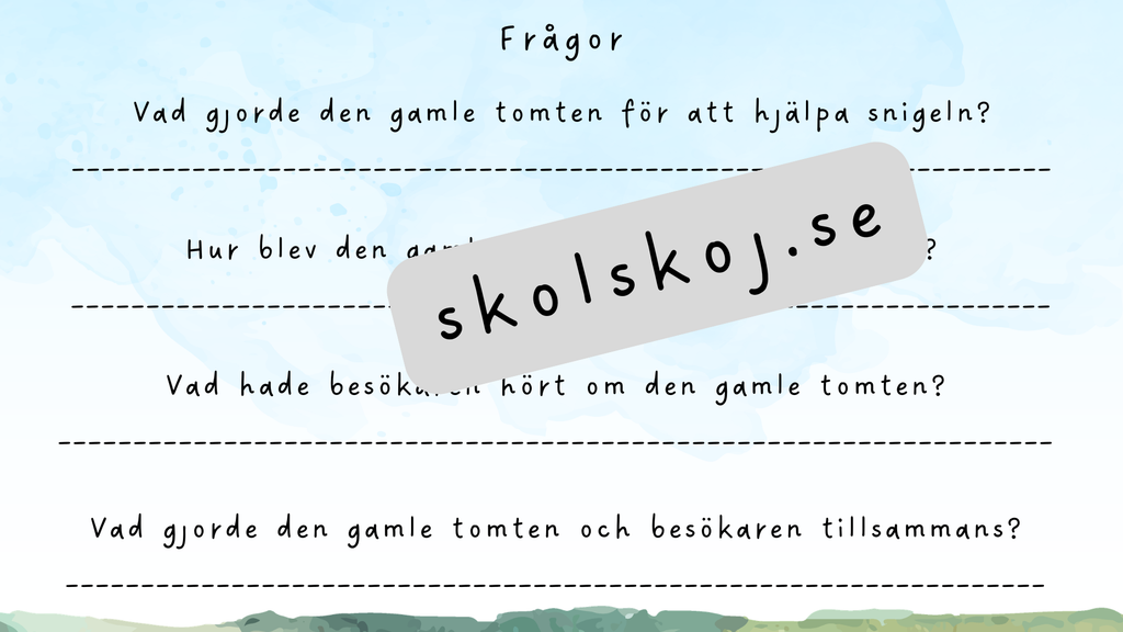 Den gamle tomtens vänskapsgåva - Läsförståelse + frågor