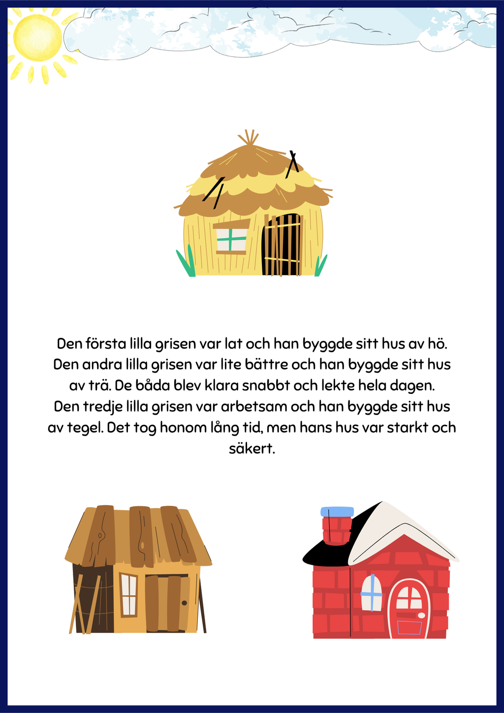 De tre små grisarna - Läsförståelse + frågor