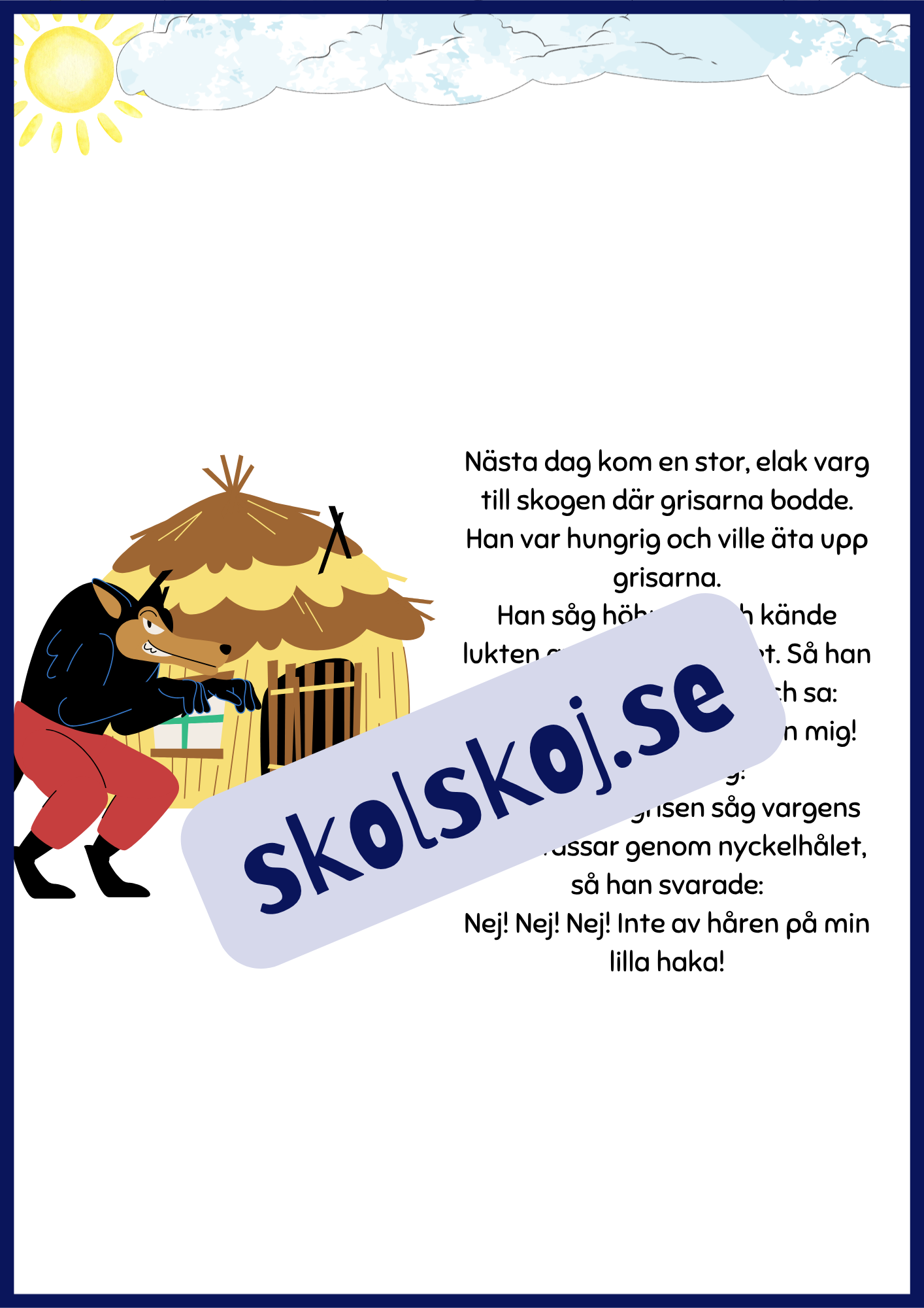 De tre små grisarna - Läsförståelse + frågor