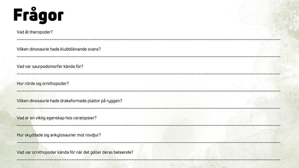Dinosauriernas systematik + frågor - Årskurs 6 - 9