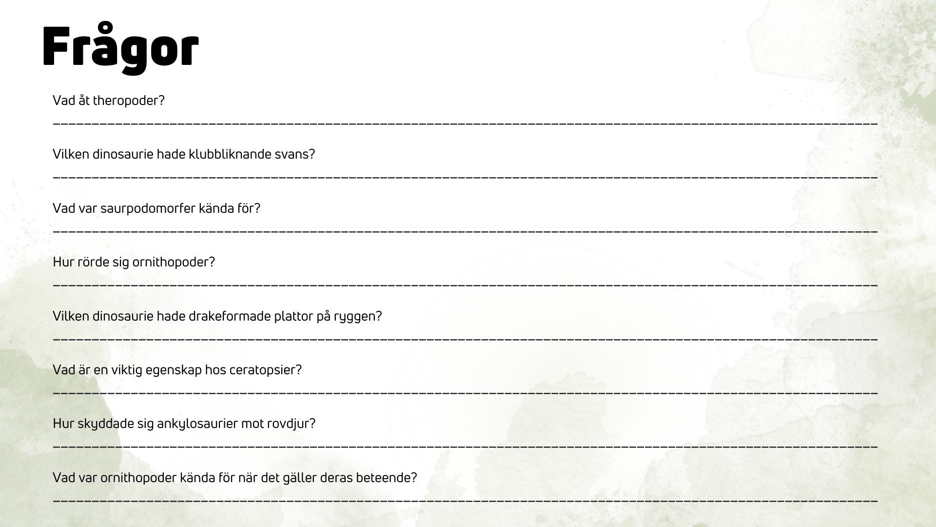 Dinosauriernas systematik + frågor - Årskurs 6 - 9