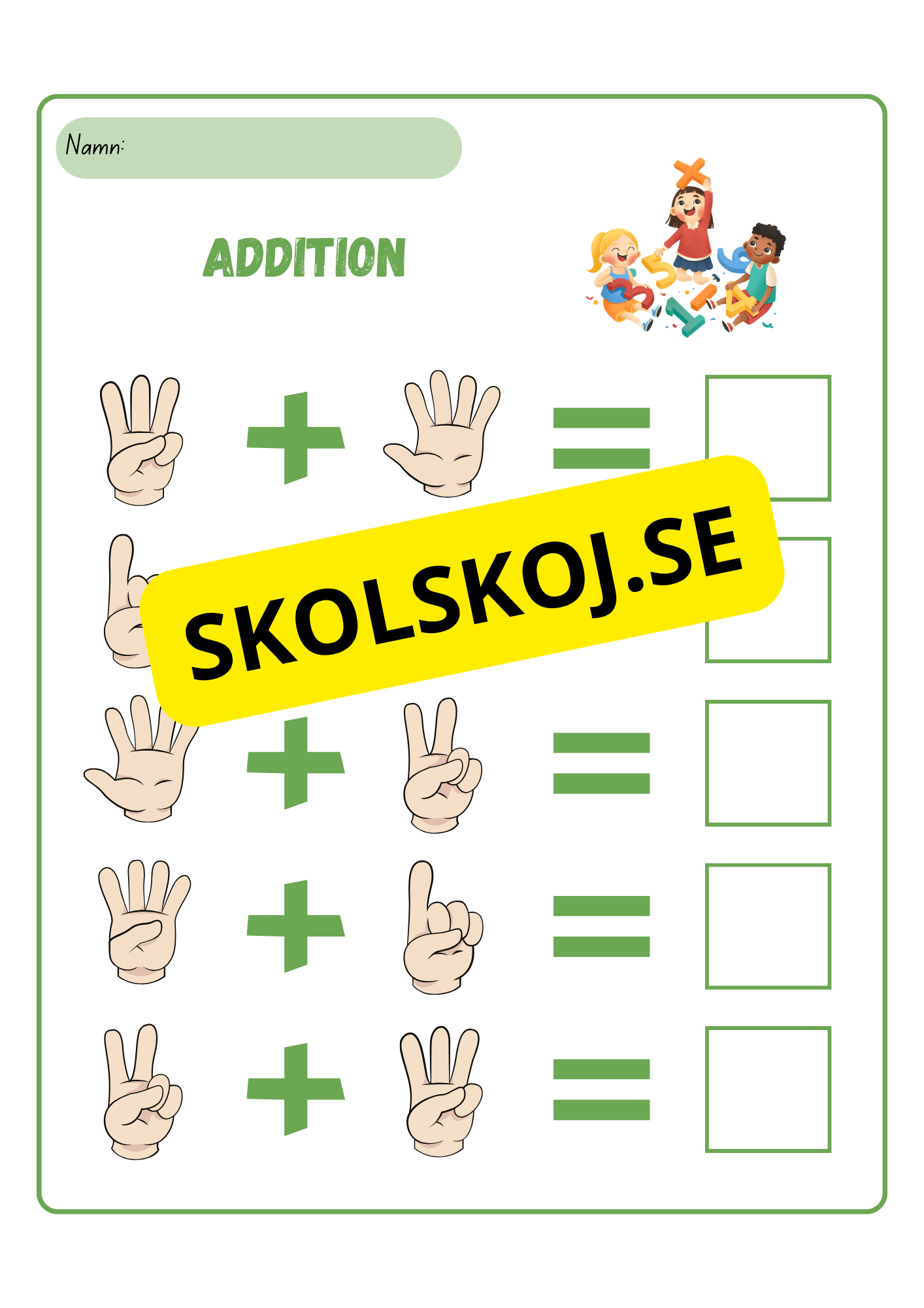Enkel addition - Förskoleklass - Åk 2