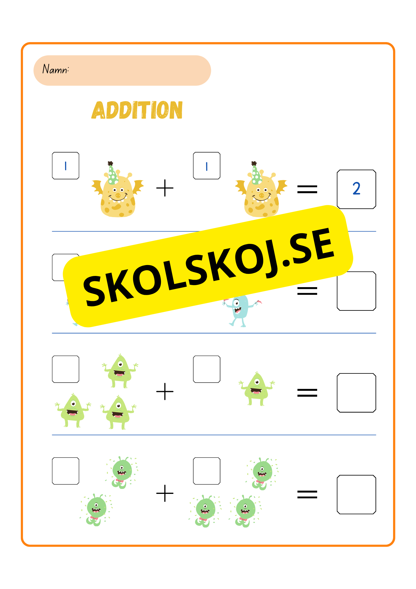 Enkel addition - Förskoleklass - Åk 2