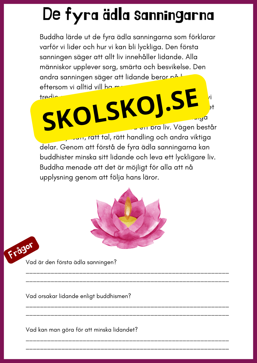 Enkel läsförståelse - Buddhism - Åk 4 - 6