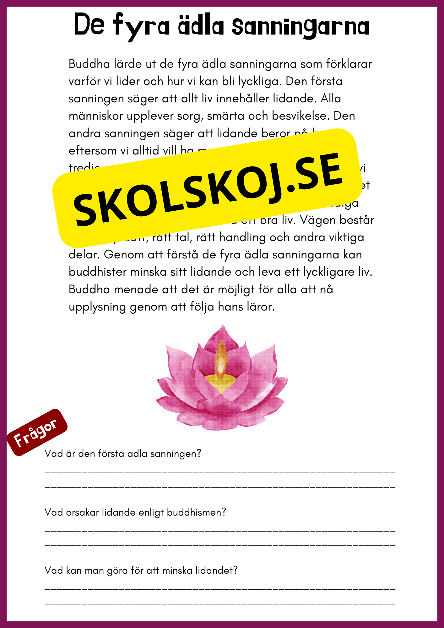 Enkel läsförståelse - Buddhism - Åk 4 - 6