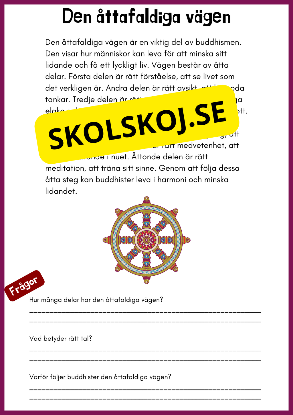 Enkel läsförståelse - Buddhism - Åk 4 - 6
