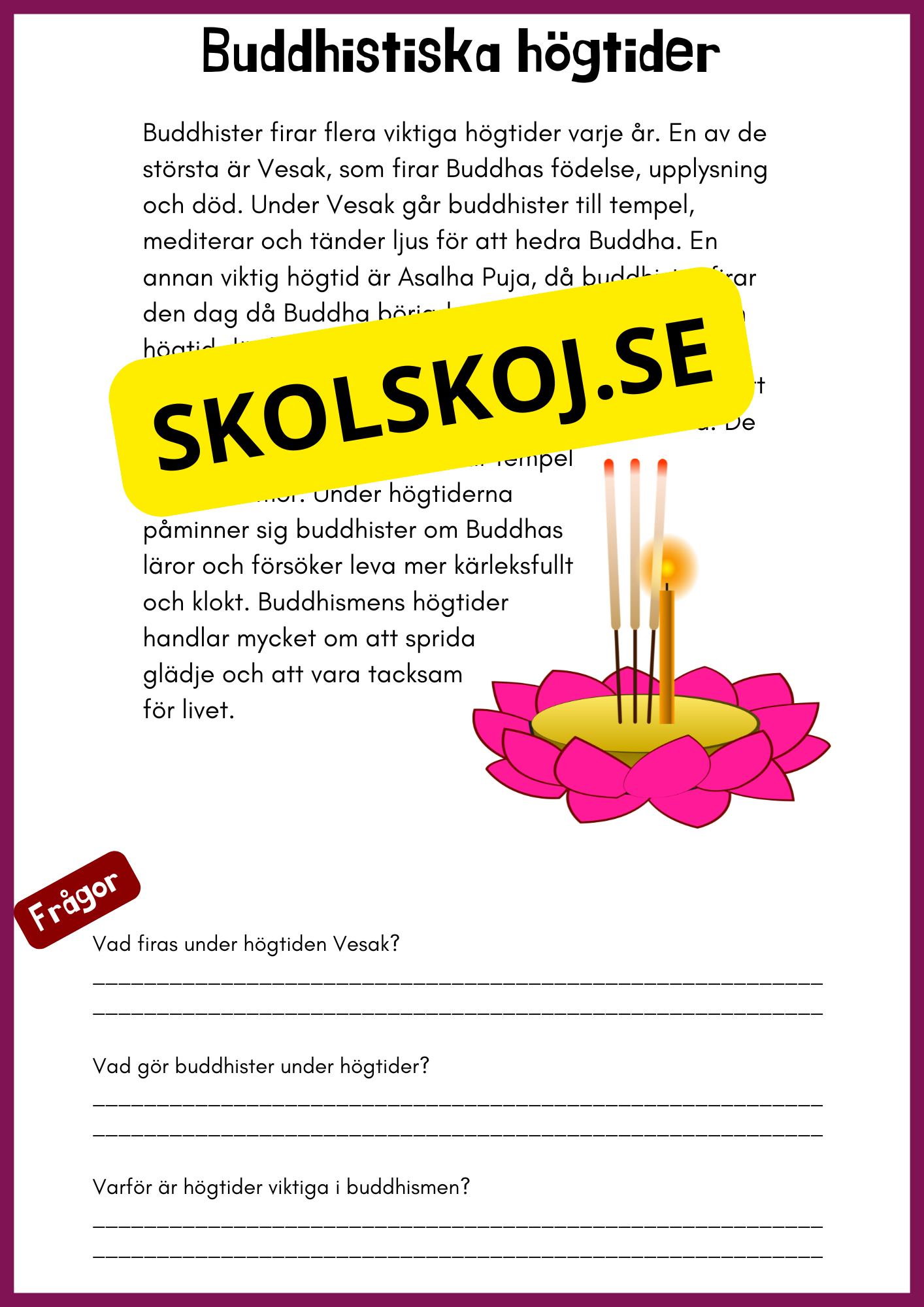 Enkel läsförståelse - Buddhism - Åk 4 - 6