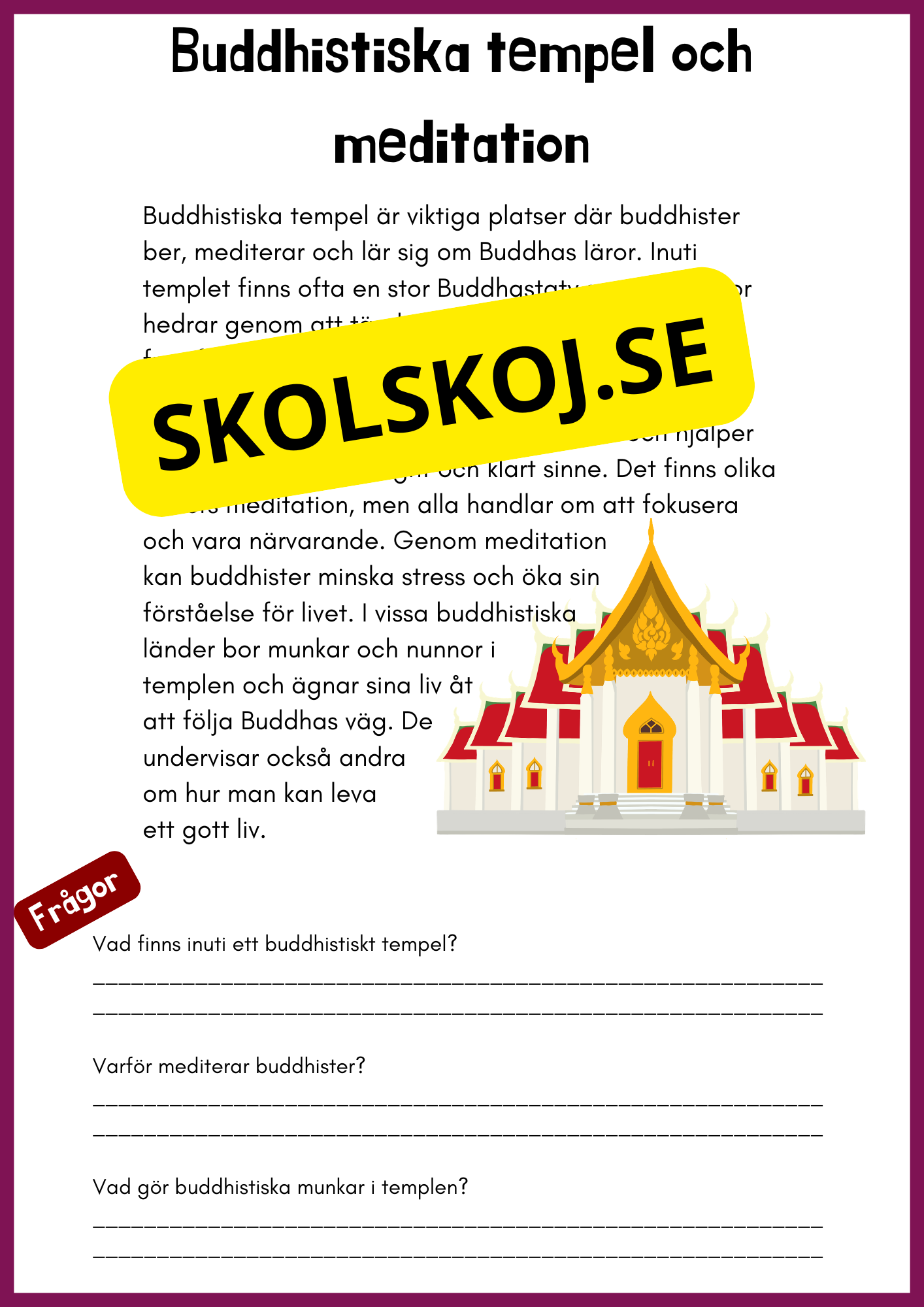 Enkel läsförståelse - Buddhism - Åk 4 - 6