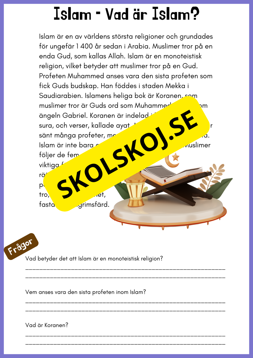 Enkel läsförståelse - Islam - Åk 4 - 6