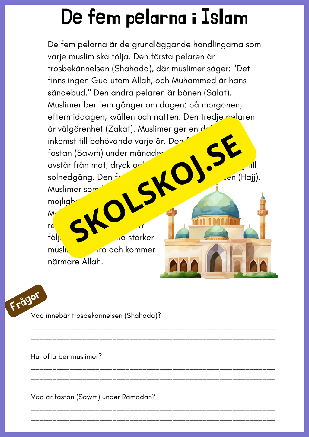 Enkel läsförståelse - Islam - Åk 4 - 6