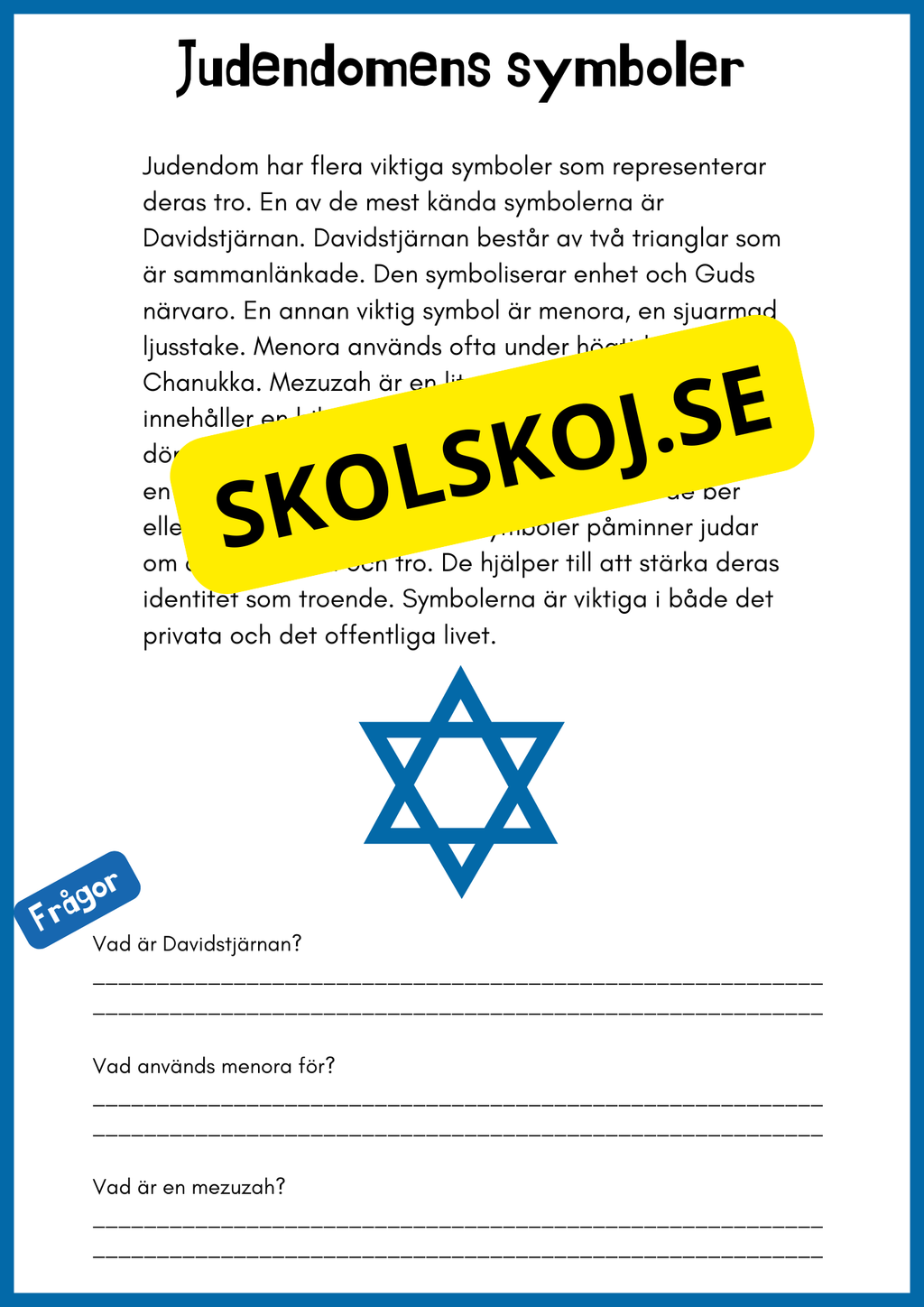 Enkel läsförståelse - Judendomen - Åk 4 - 6