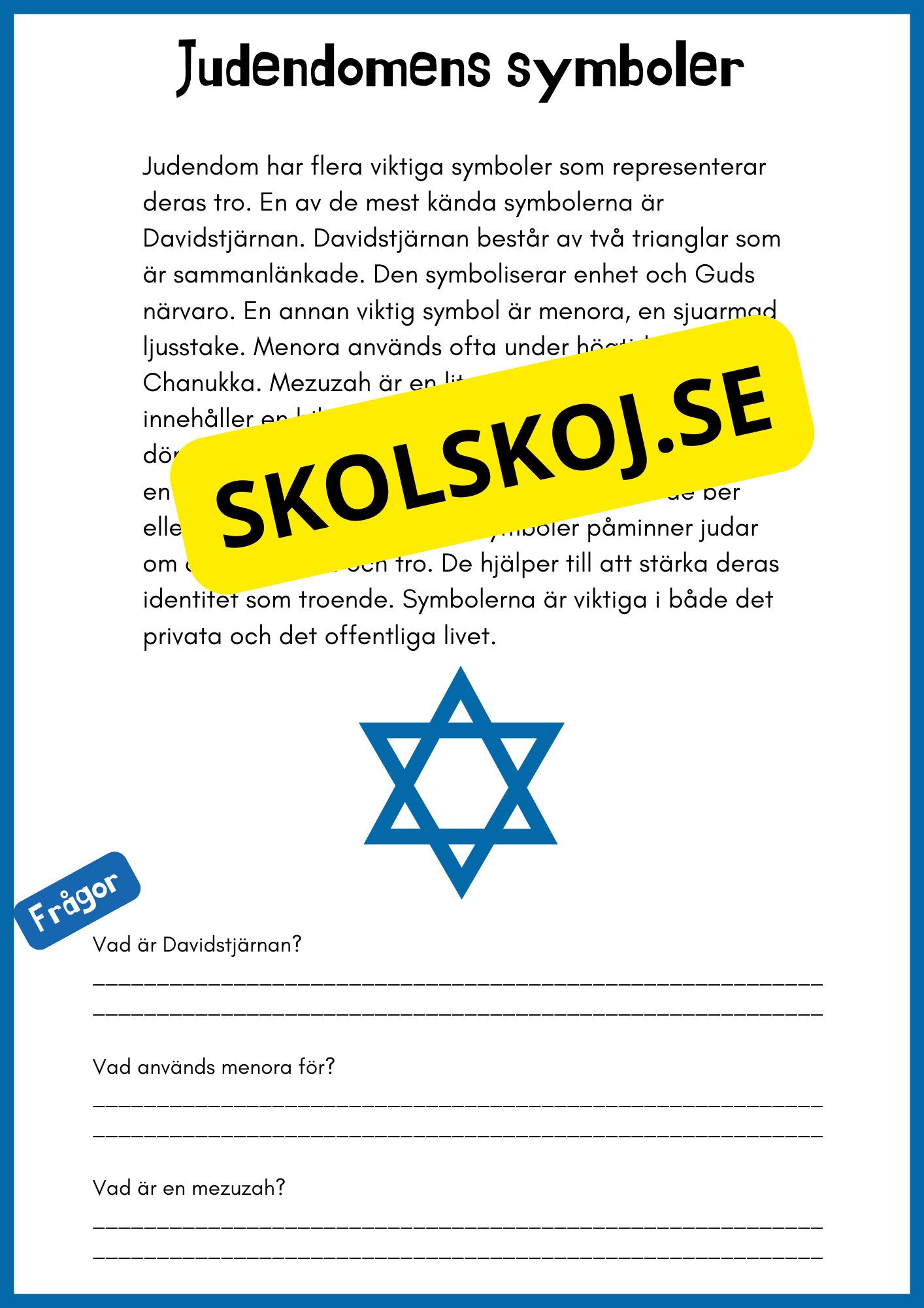Enkel läsförståelse - Judendomen - Åk 4 - 6