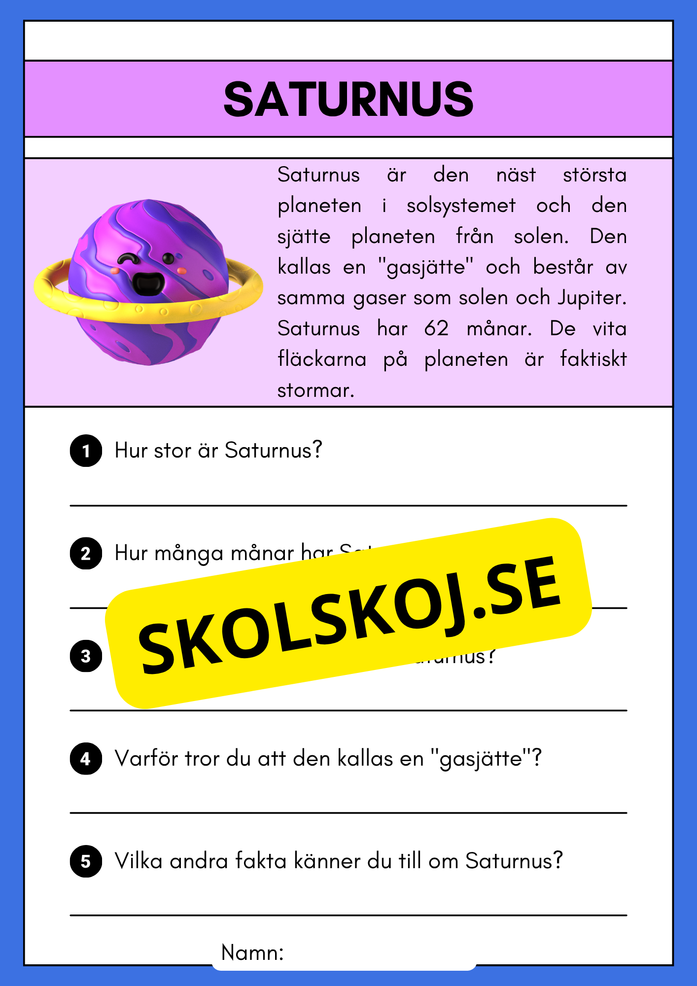 Enkel läsförståelse - Solsystemet