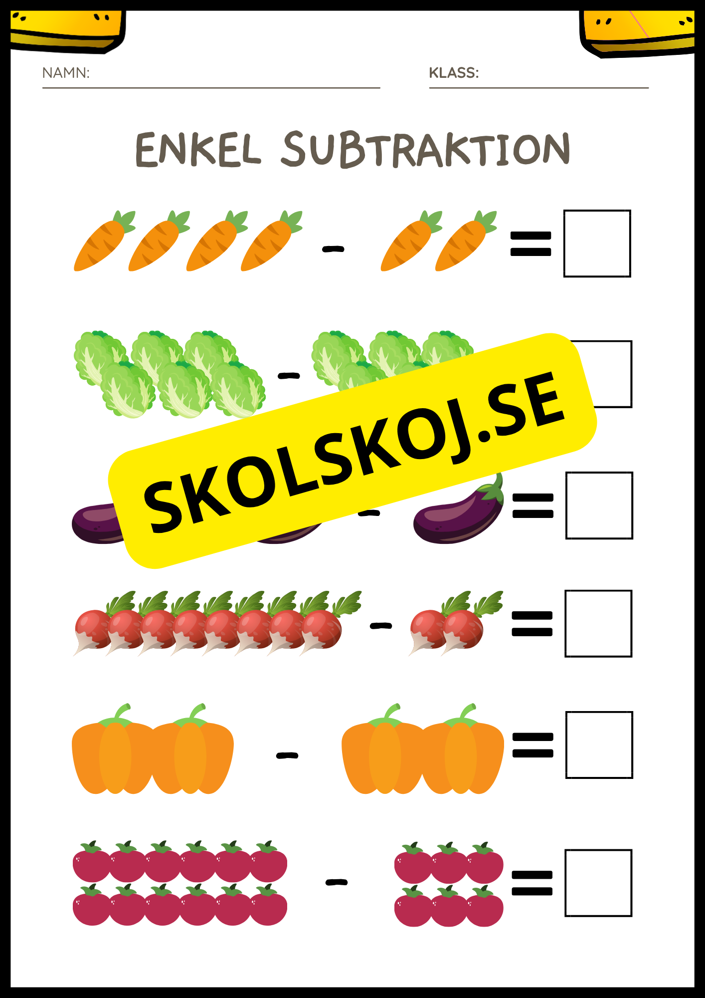 Enkel subtraktion - Fsk - åk 2