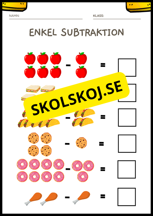Enkel subtraktion - Fsk - åk 2