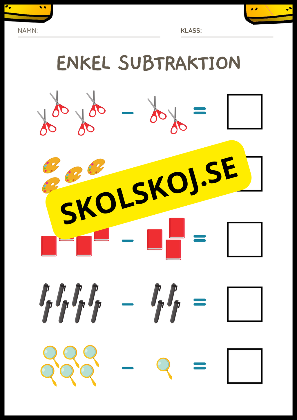 Enkel subtraktion - Fsk - åk 2
