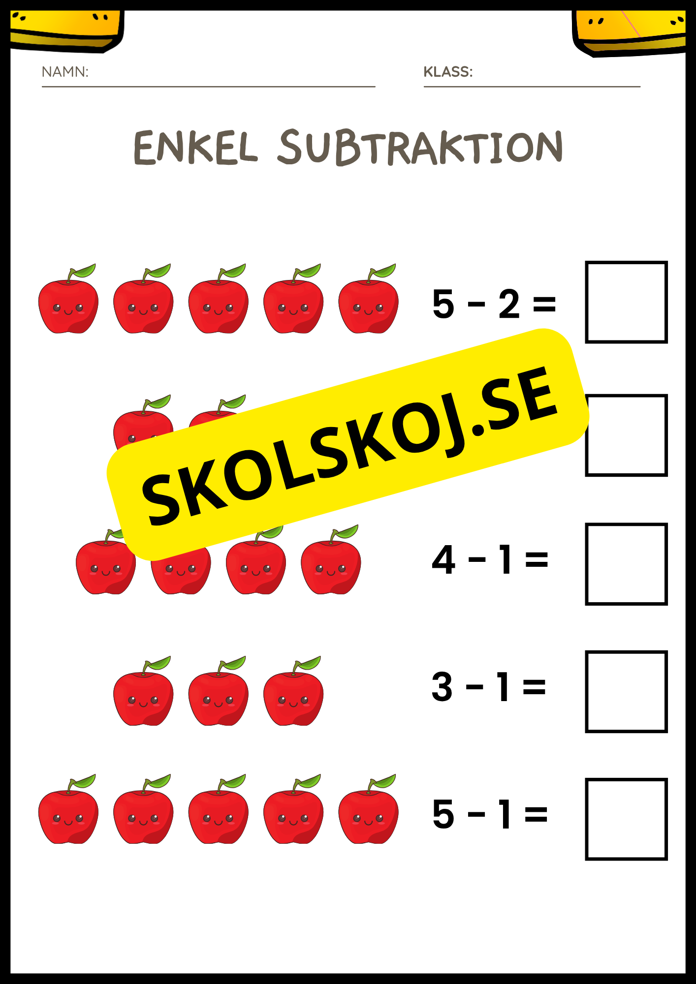 Enkel subtraktion - Fsk - åk 2