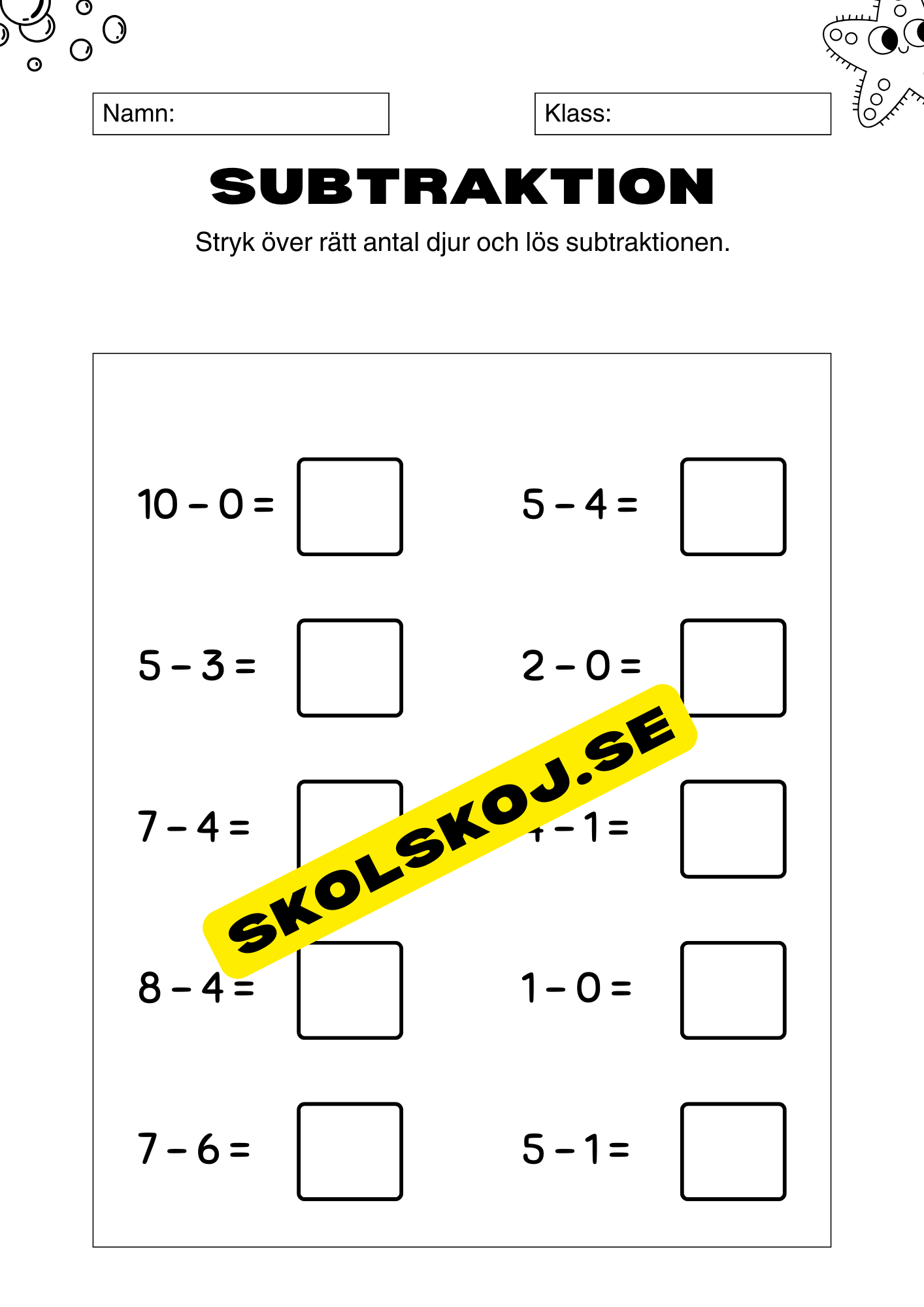 Enkel subtraktion 0 - 10