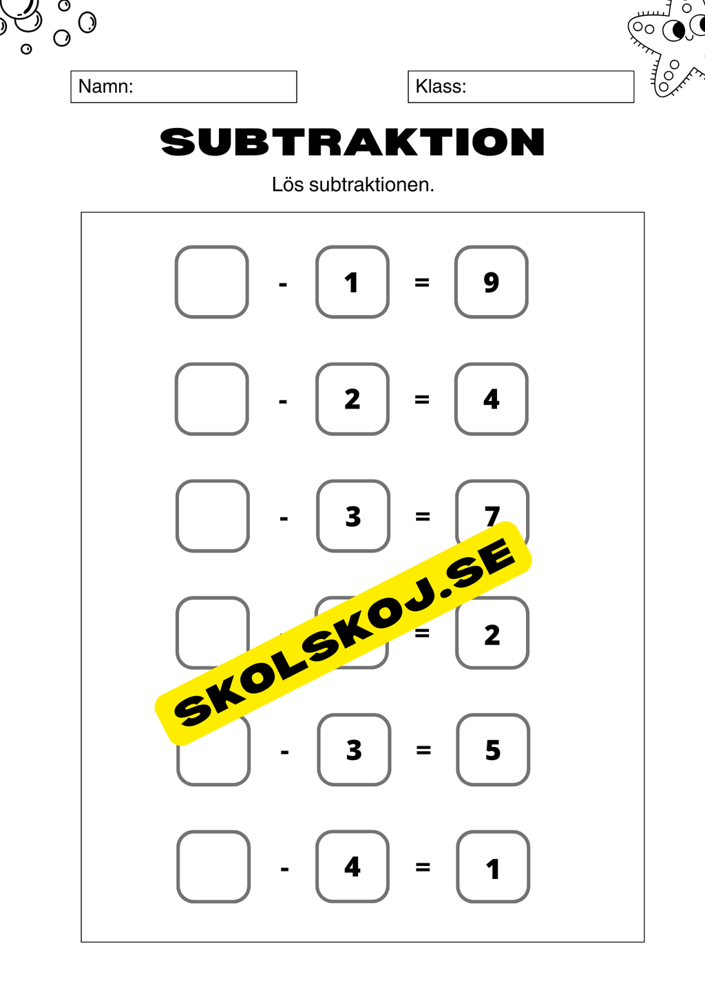 Enkel subtraktion 0 - 10