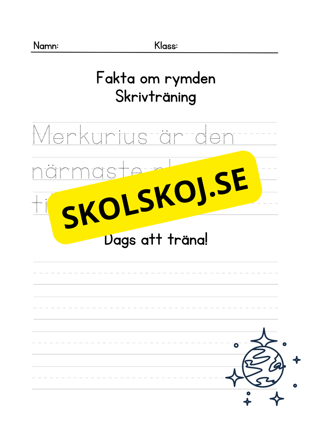 Fakta om rymden - Skrivträning
