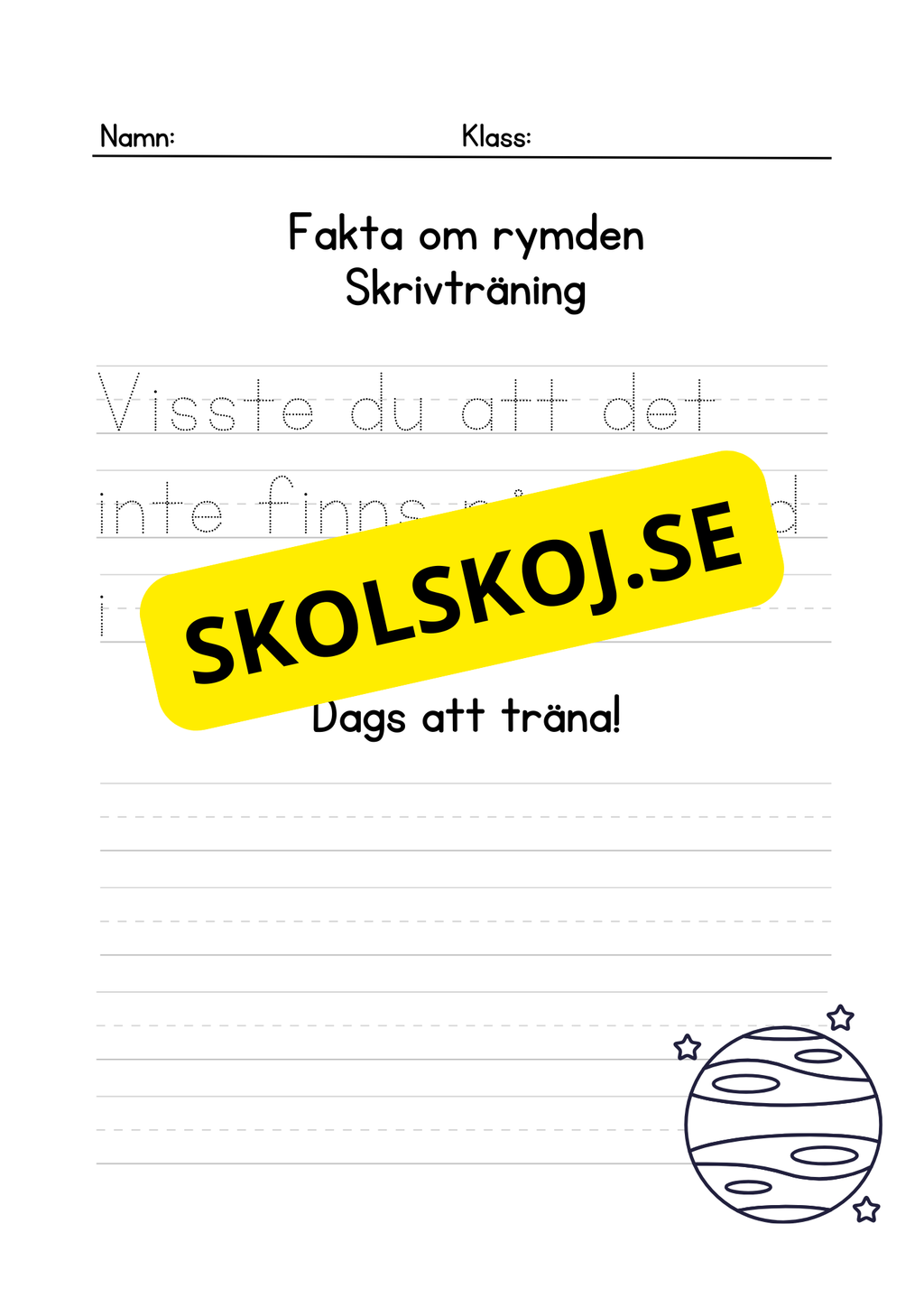 Fakta om rymden - Skrivträning