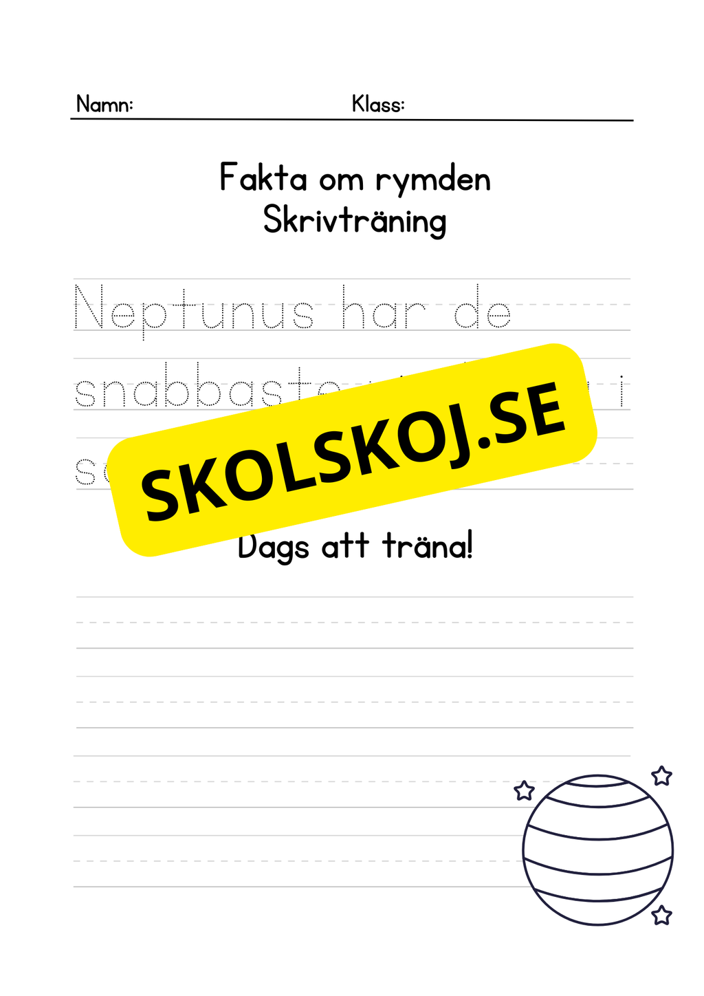 Fakta om rymden - Skrivträning
