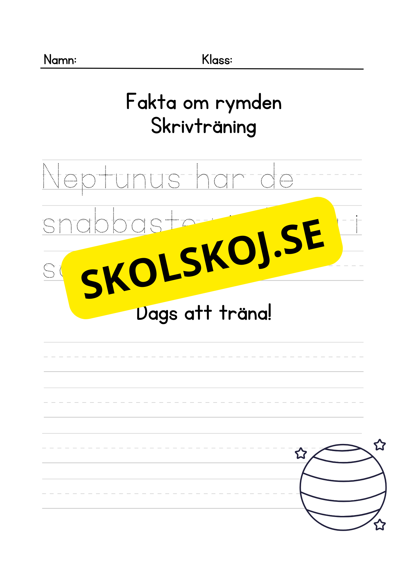 Fakta om rymden - Skrivträning