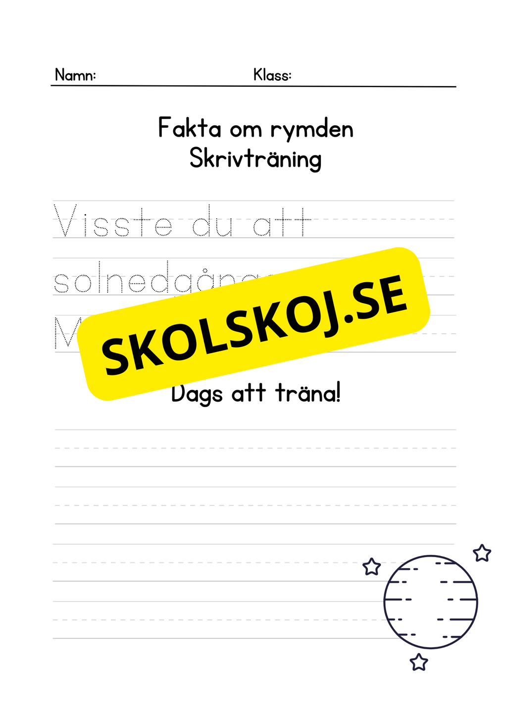 Fakta om rymden - Skrivträning