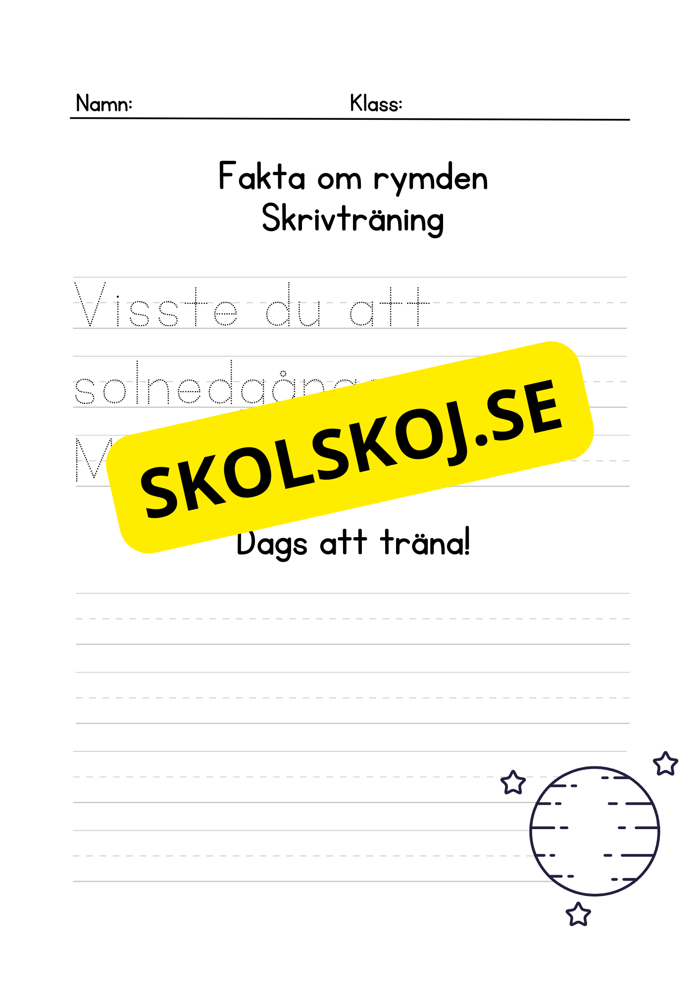 Fakta om rymden - Skrivträning