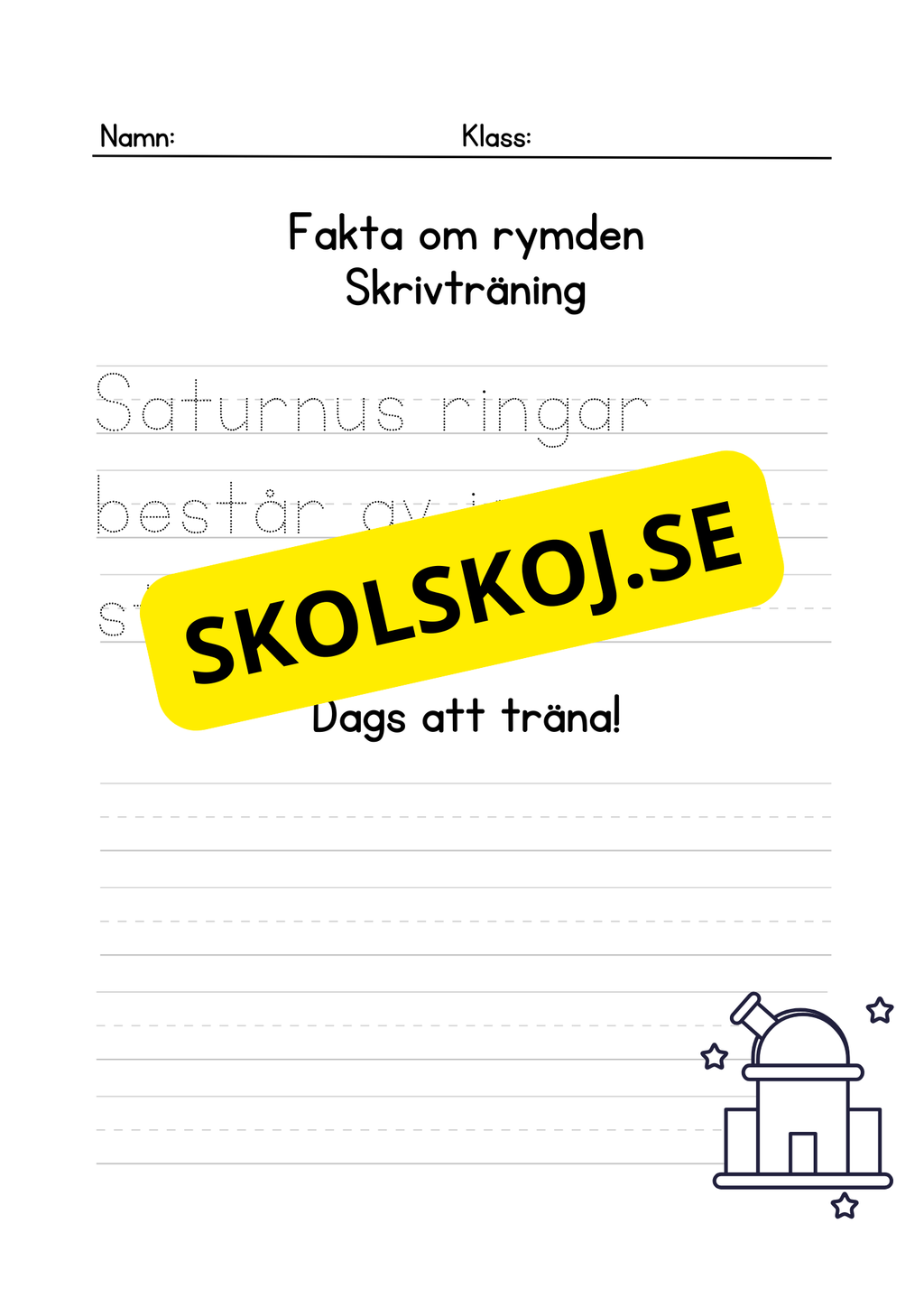 Fakta om rymden - Skrivträning