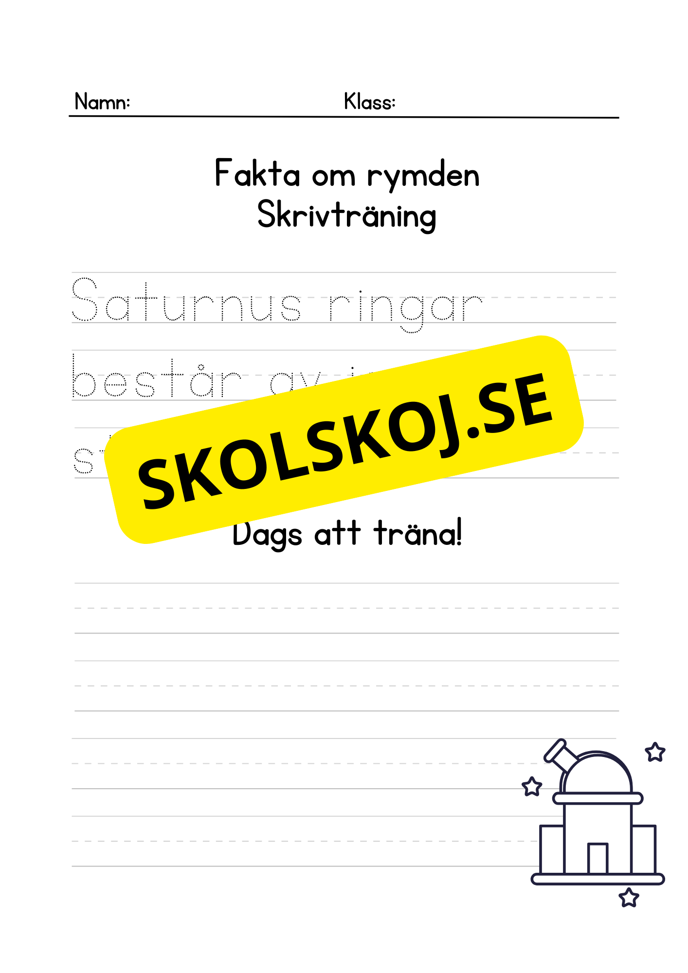 Fakta om rymden - Skrivträning