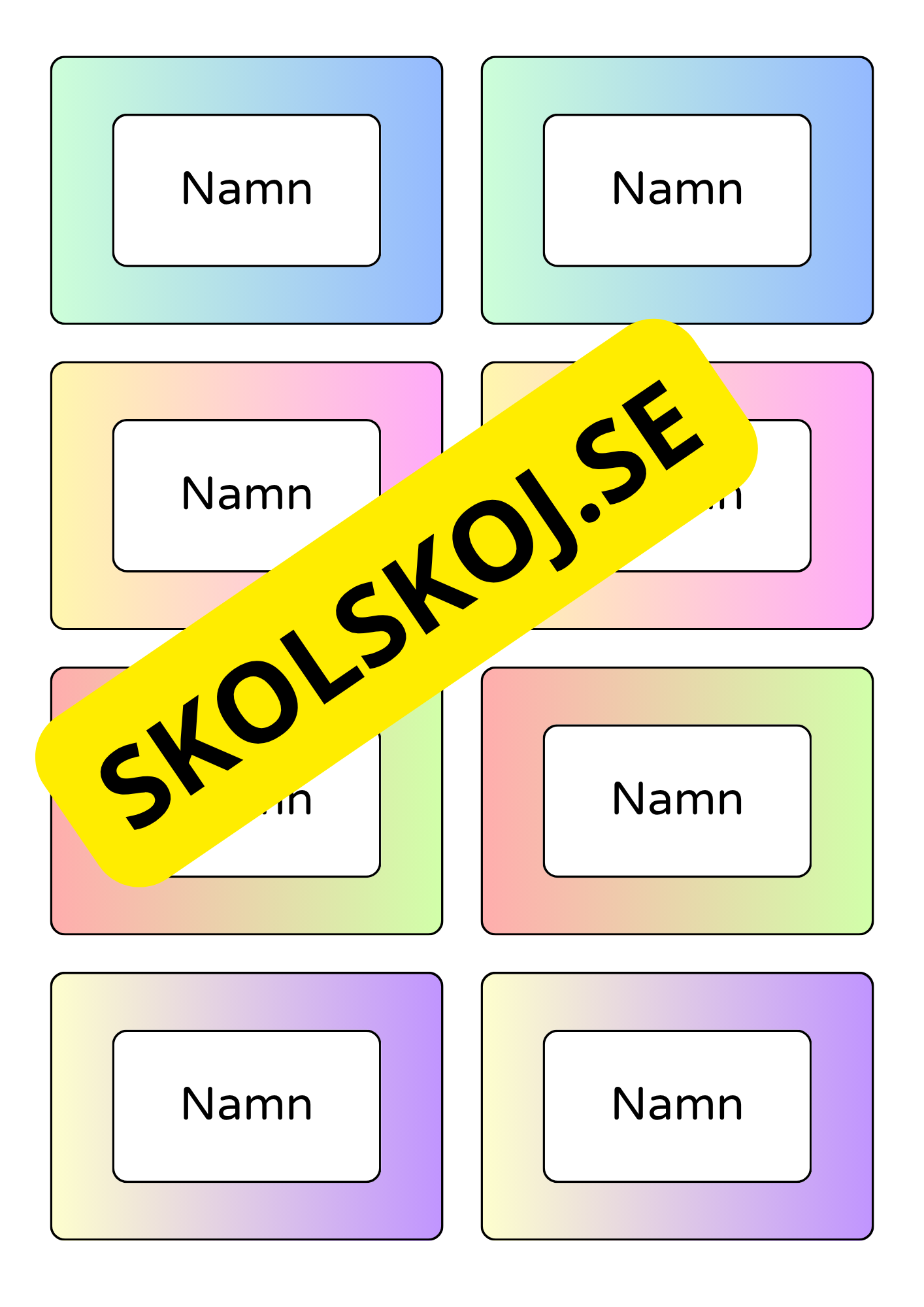 Färgglada namnskyltar – Redigerbara i PowerPoint