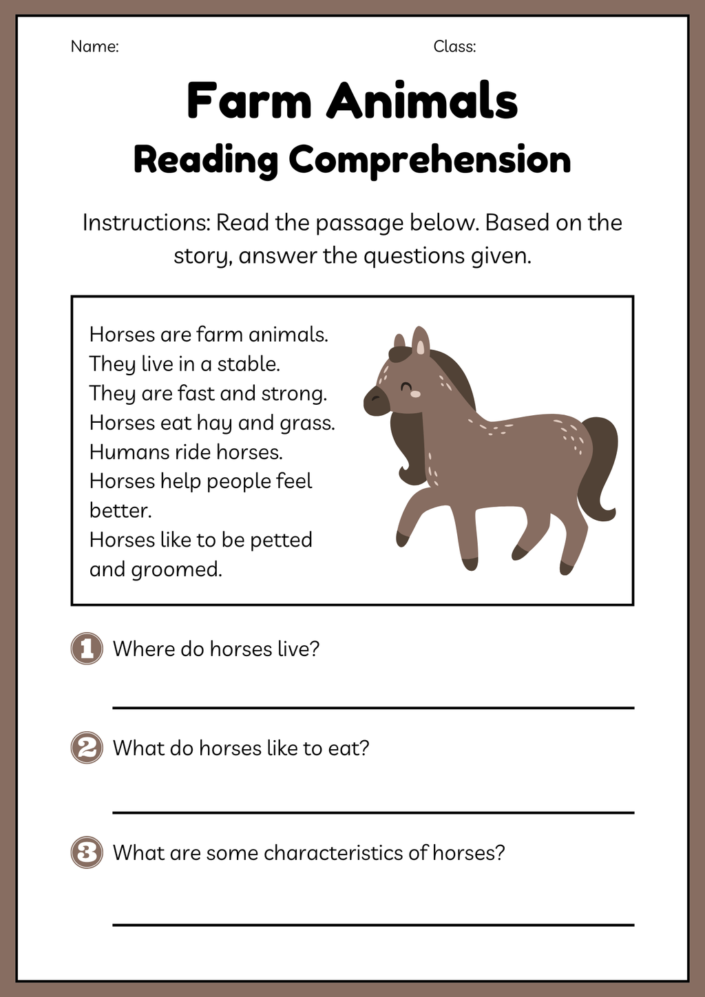 Farm animals - Reading comprehension - Engelska enkel läsförståelse