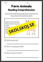 Farm animals - Reading comprehension - Engelska enkel läsförståelse