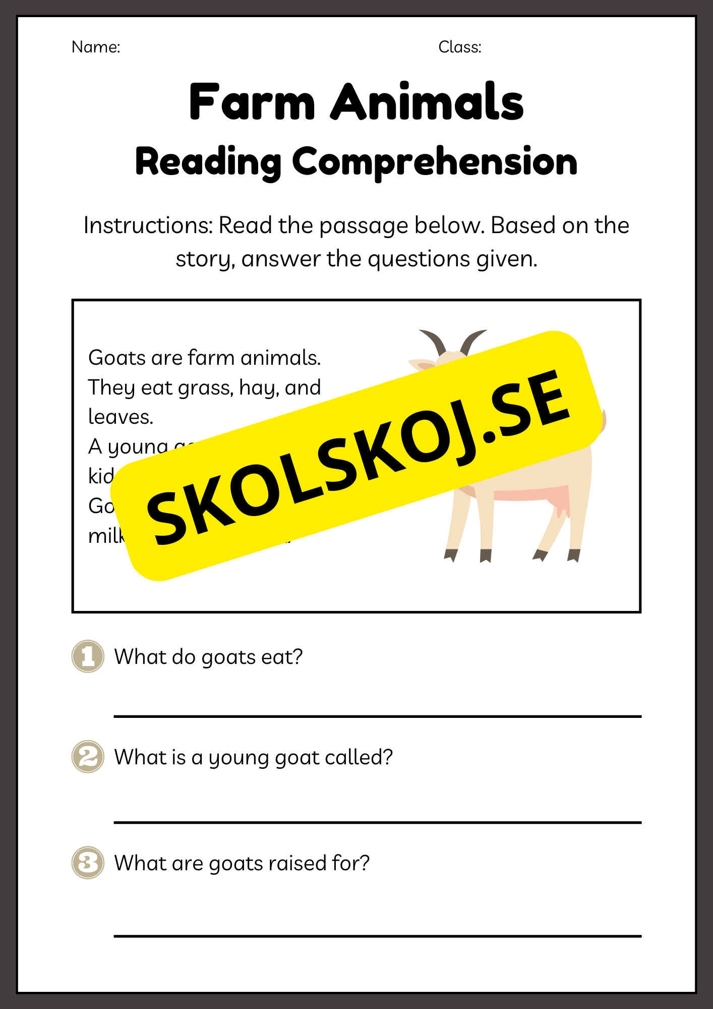 Farm animals - Reading comprehension - Engelska enkel läsförståelse