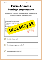 Farm animals - Reading comprehension - Engelska enkel läsförståelse